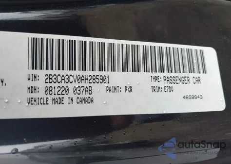 2010 Dodge Charger Sxt z USA, uszkodzony, nr VIN 2B3CA3CV0AH285901